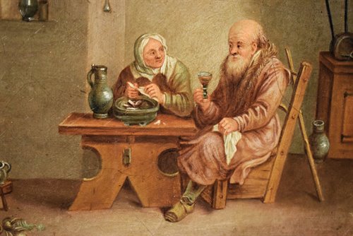 Coppia di personaggi all' interno della cucina